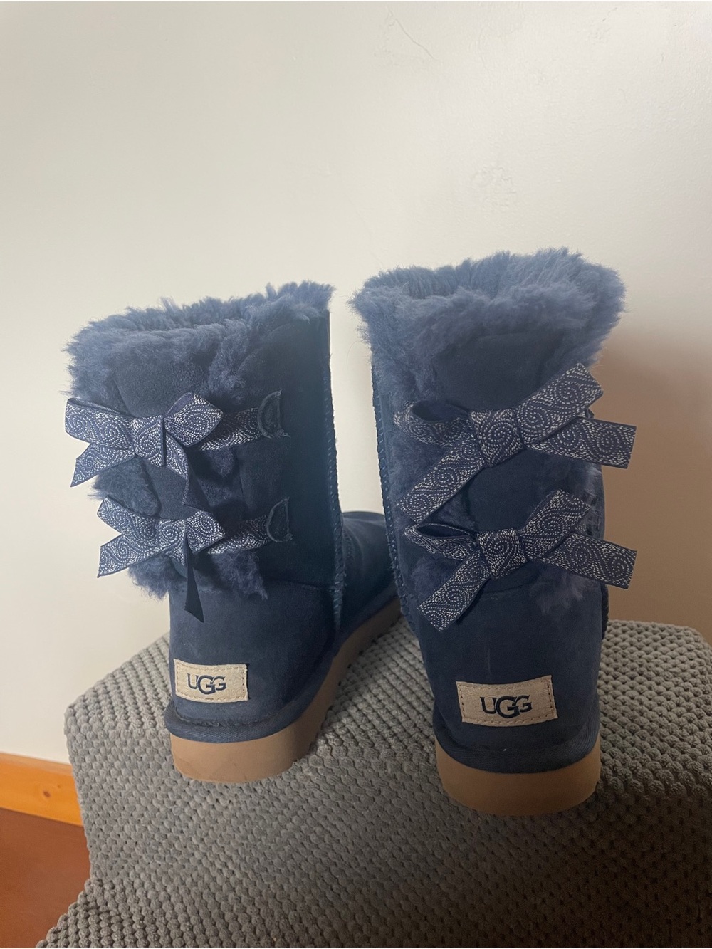 UGG Navy Bailey Sheepskin Bow Boots